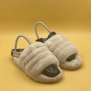 UGG Cream‎ Slippers with Fluffy Upper and Slingback Strap